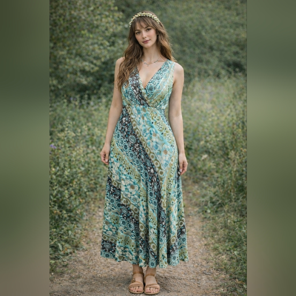 Vintage‎ Y2K Boho Fairy Romantic Babydoll Maxi Dress, Size 12